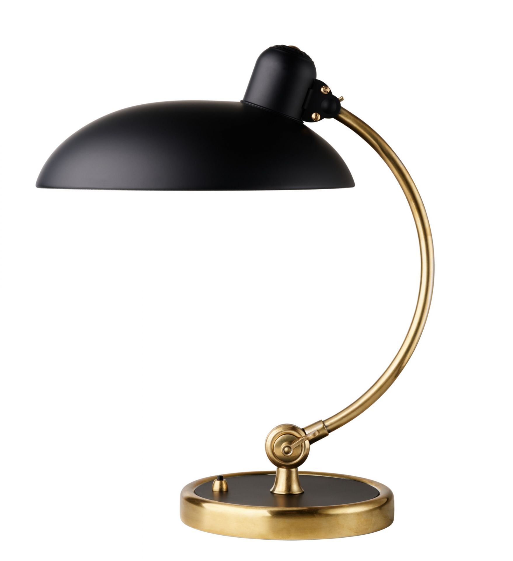 Kaiser idell 6631 Tischleuchte in Schwarz und Gold, Designklassiker für Schreibtisch und Büro.